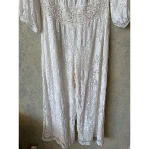 Farm Rio for Anthropology Elliott off the shoulder white lace jumpsuit - Picture 10 of 11